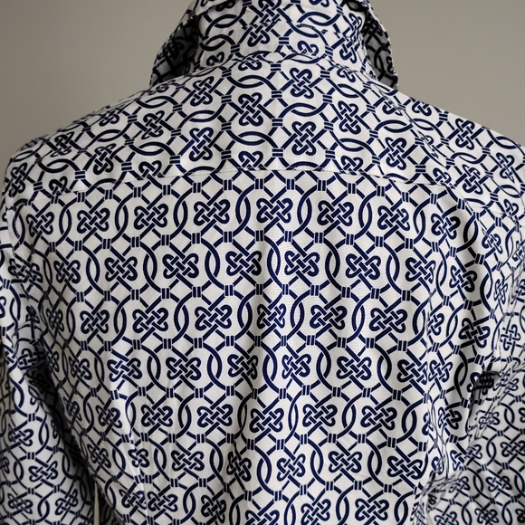 Talbots Petite Non Iron Cotton Stretch Popover Top Navy White Coastal Size 8P - Picture 11 of 16